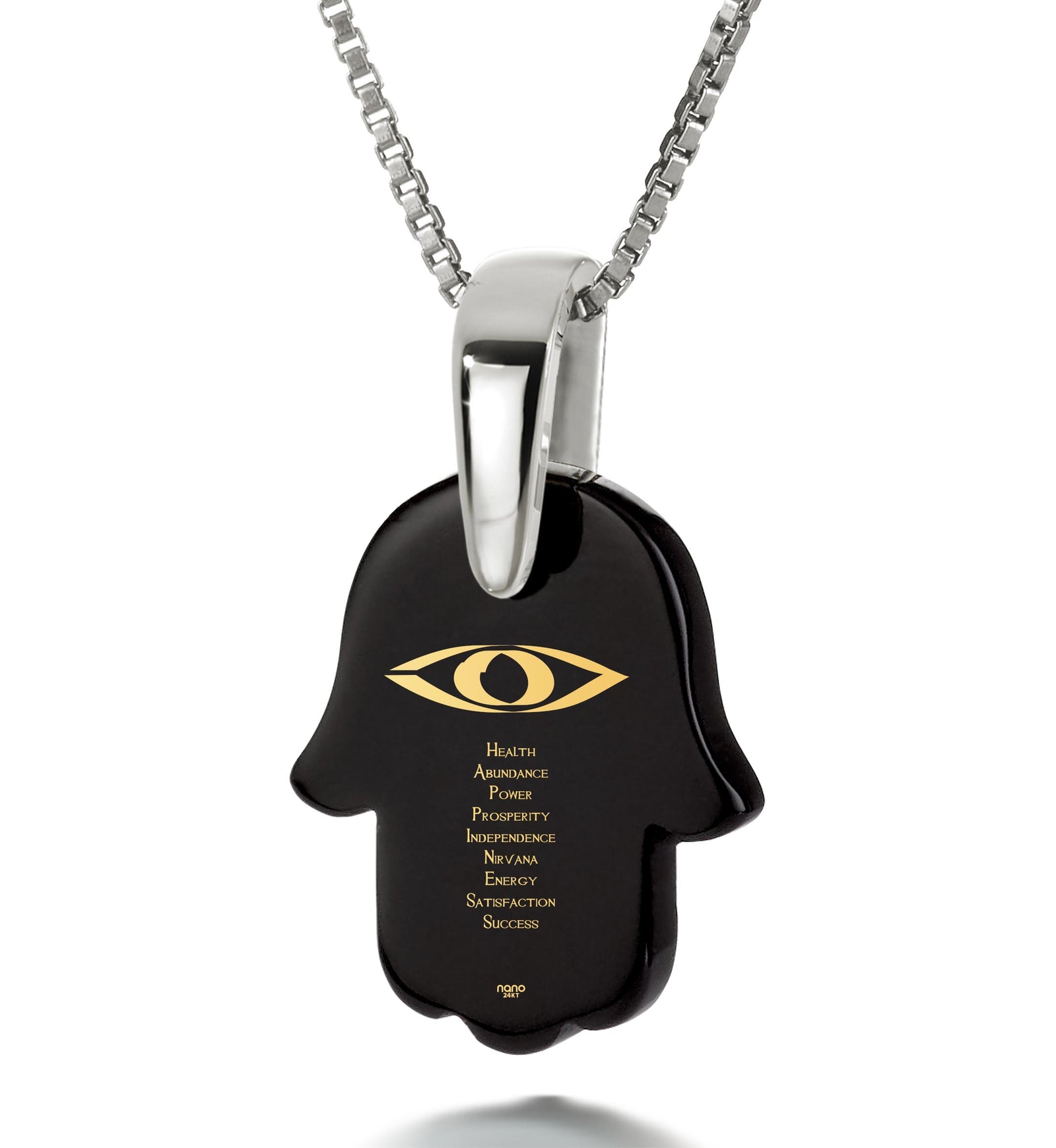 Hamsa Necklace Happiness Acronym Charm Pendant 24k Gold Inscribed