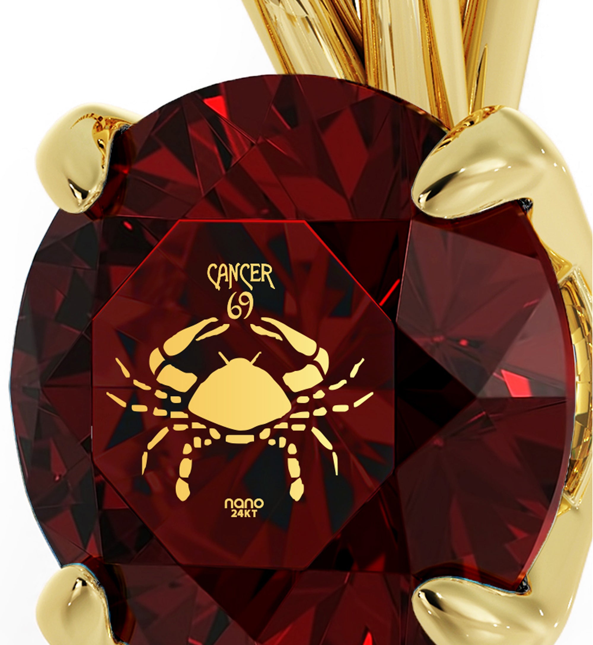 Gold Plated Cancer Necklace Zodiac Pendant 24k Gold inscribed on Crystal - NanoStyle Jewelry