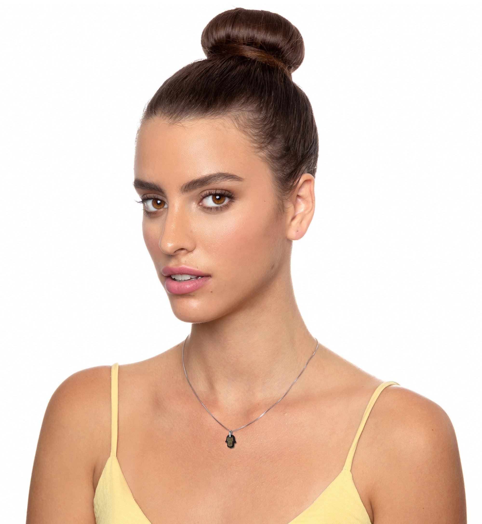 Hebrew Travelers Prayer Pendant Hamsa Charm Necklace Gold Inscribed