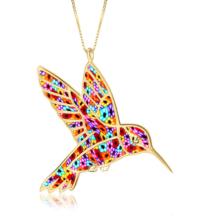 Gold plated silver polymer clay hummingbird charm necklace - NanoStyle Jewelry