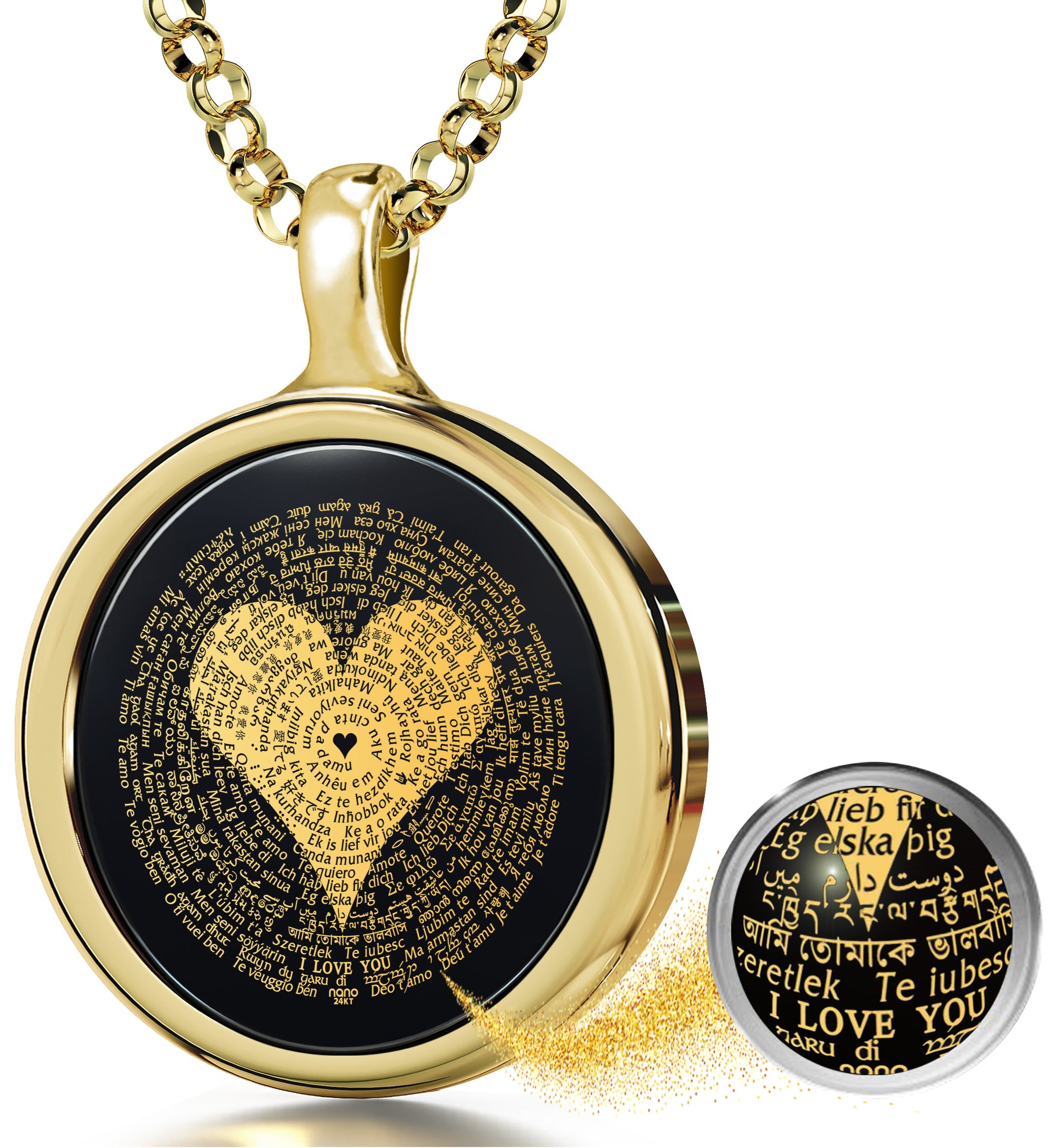 24k gold inscribed I Love You necklace romantic anniversary gift for her Nano Jewelry