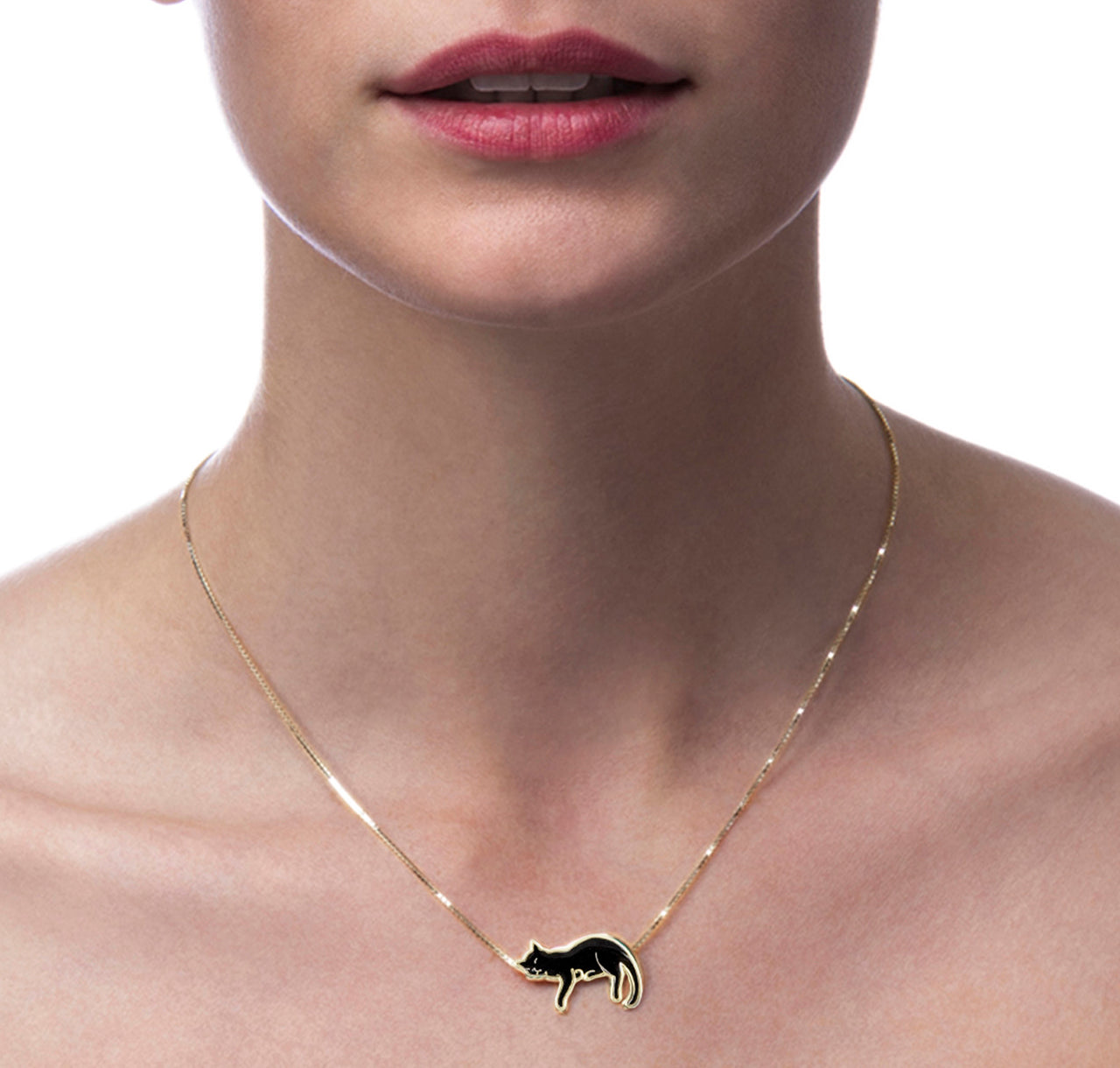 Gold Plated black Cat Necklace - Sleeping cat pendant birthday Gift