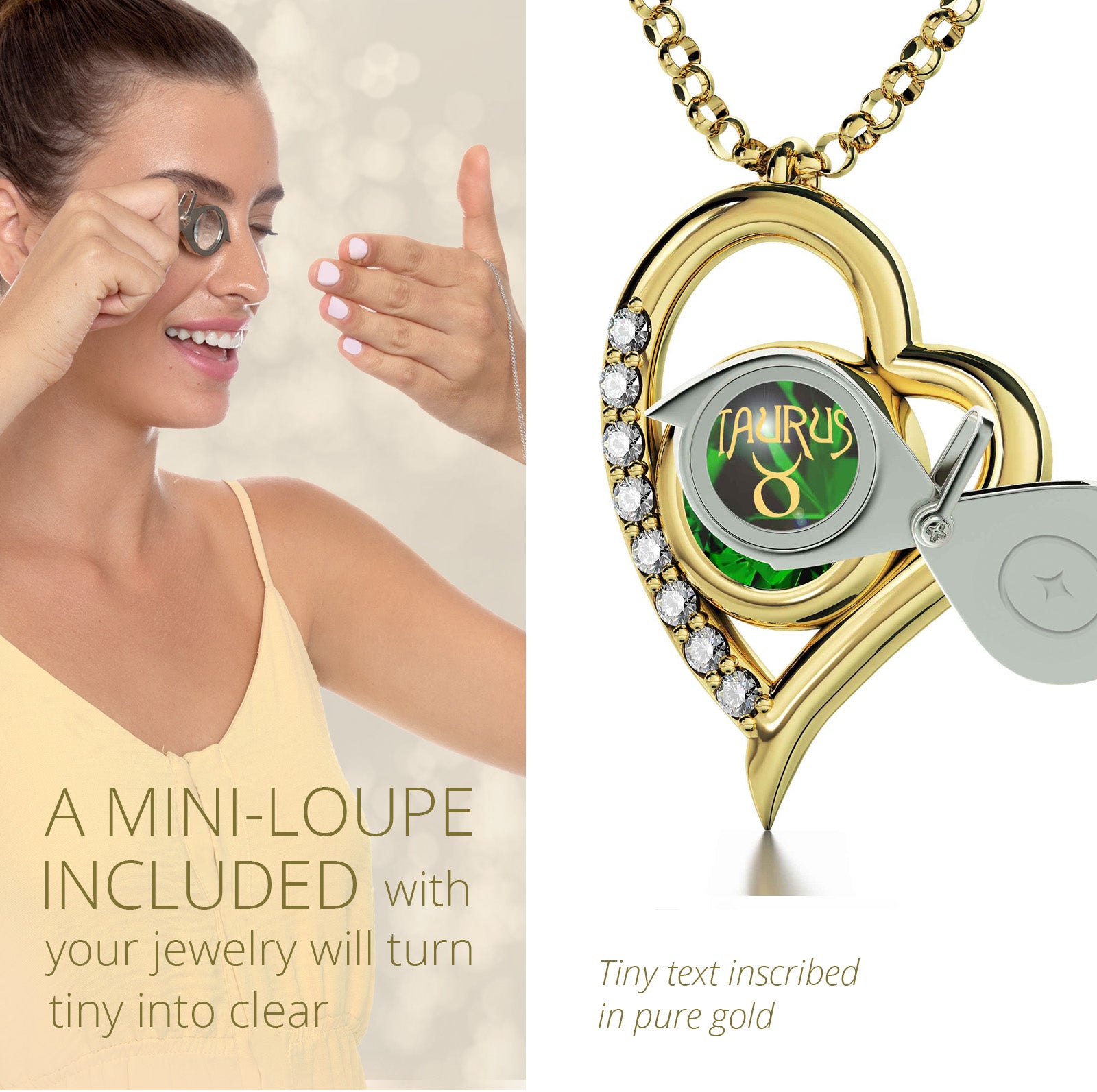 Gold Plated Silver Taurus Necklace Zodiac Heart Pendant 24k Gold Inscribed on Crystal