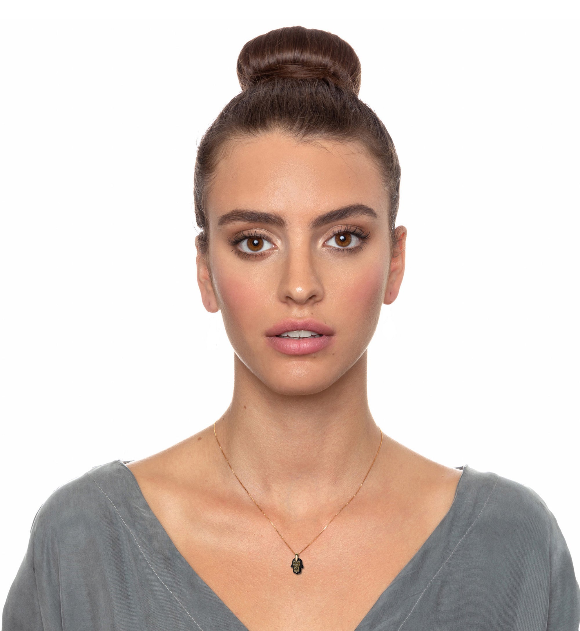 Hebrew Travelers Prayer Pendant Hamsa Charm Necklace Gold Inscribed