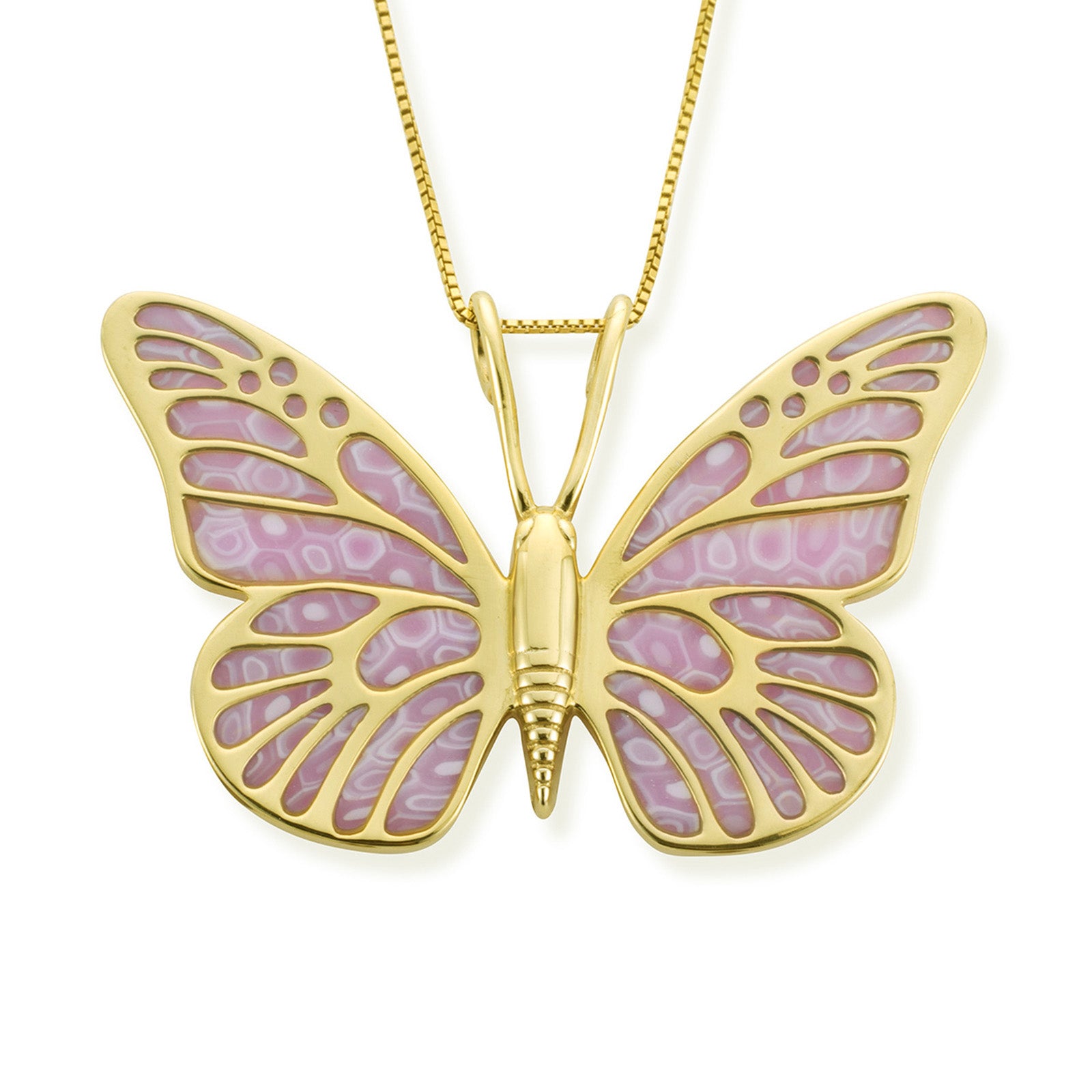 Pink Butterfly Pendant  Handcrafted Jewelry, Gold Plated Sterling Silver Anniversary Butterfly Pendant Charm, Christmas Gifts for Her Adina Plastelina