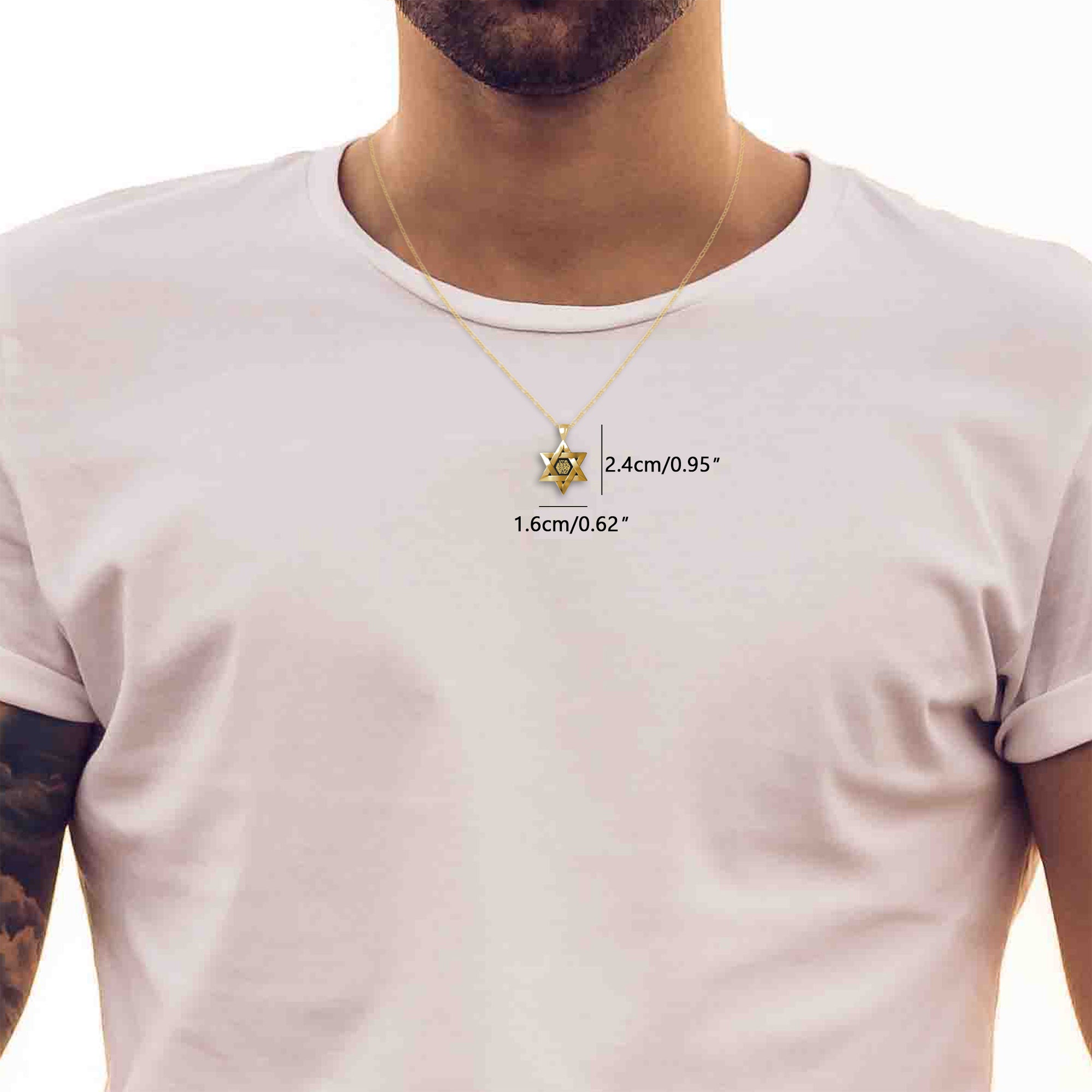 Gold PLated Silver 24k gold Shema Israel inscribed in Onyx Stone Star of David Jewish Nano Jewelry for men