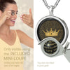 Girl looking thru magnifying glass 24k gold inscribed nanostyle necklace