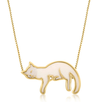 Gold Plated Black Cat Necklace - Sleeping cat pendant Gift for Cat lover