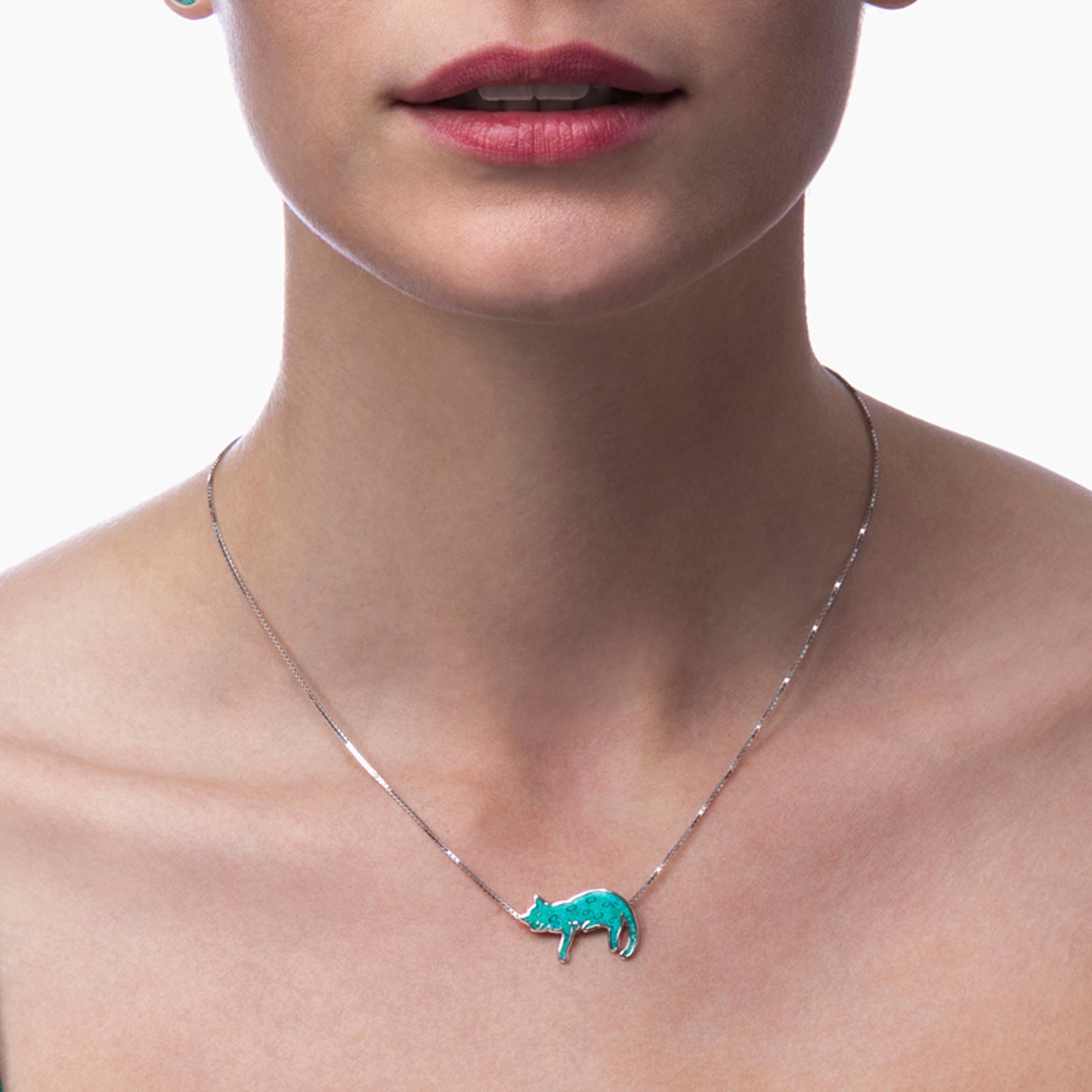 Turquoise Cat Necklace - Sleeping cat pendant Gift for daughter
