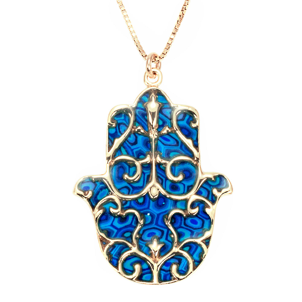 Gold Plated 925 Silver Hamsa Necklace Handcrafted Fleur de Lis Pendant - NanoStyle Jewelry