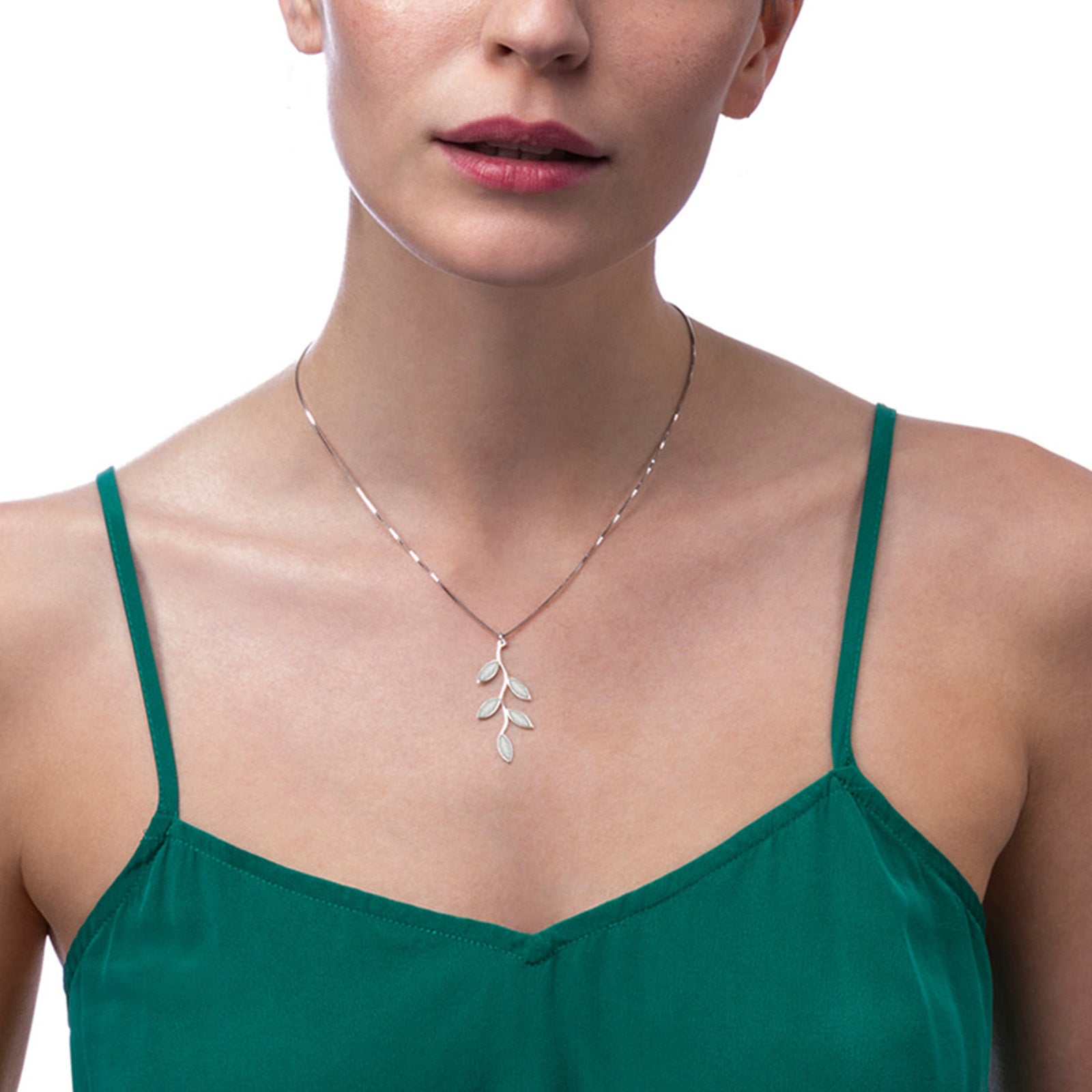 925 Sterling Silver Polymer Clay Olive Leaf Charm Necklace - NanoStyle Jewelry