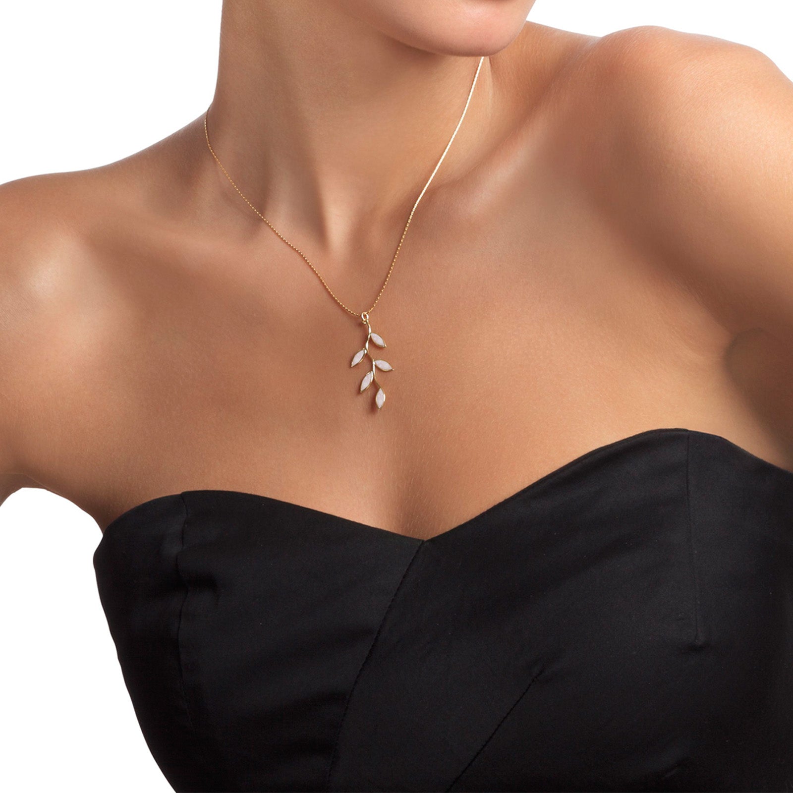 Gold Plated Sterling Silver Olive Leaf Necklace Pendant - NanoStyle Jewelry
