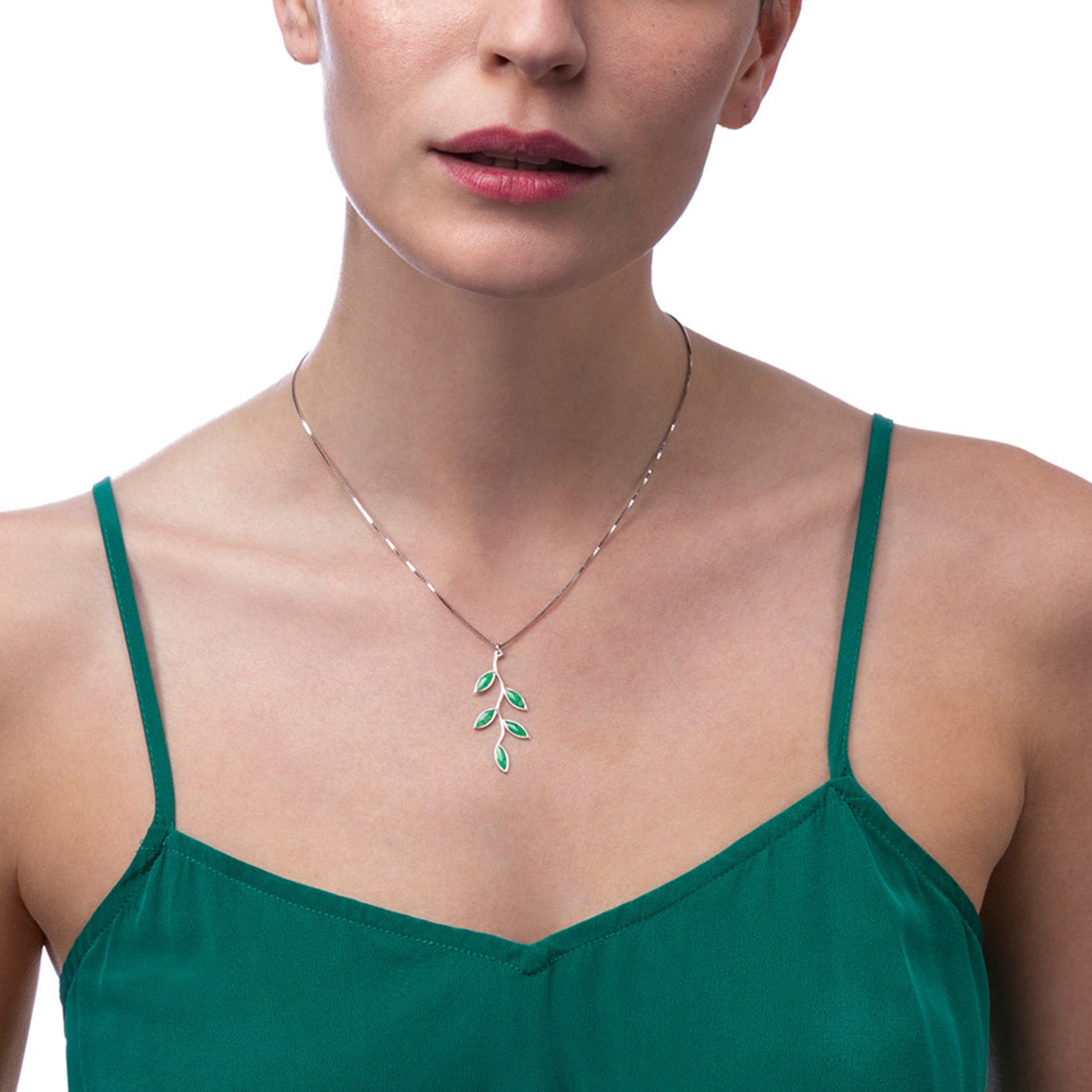 925 Sterling Silver Polymer Clay Olive Leaf Charm Necklace - NanoStyle Jewelry