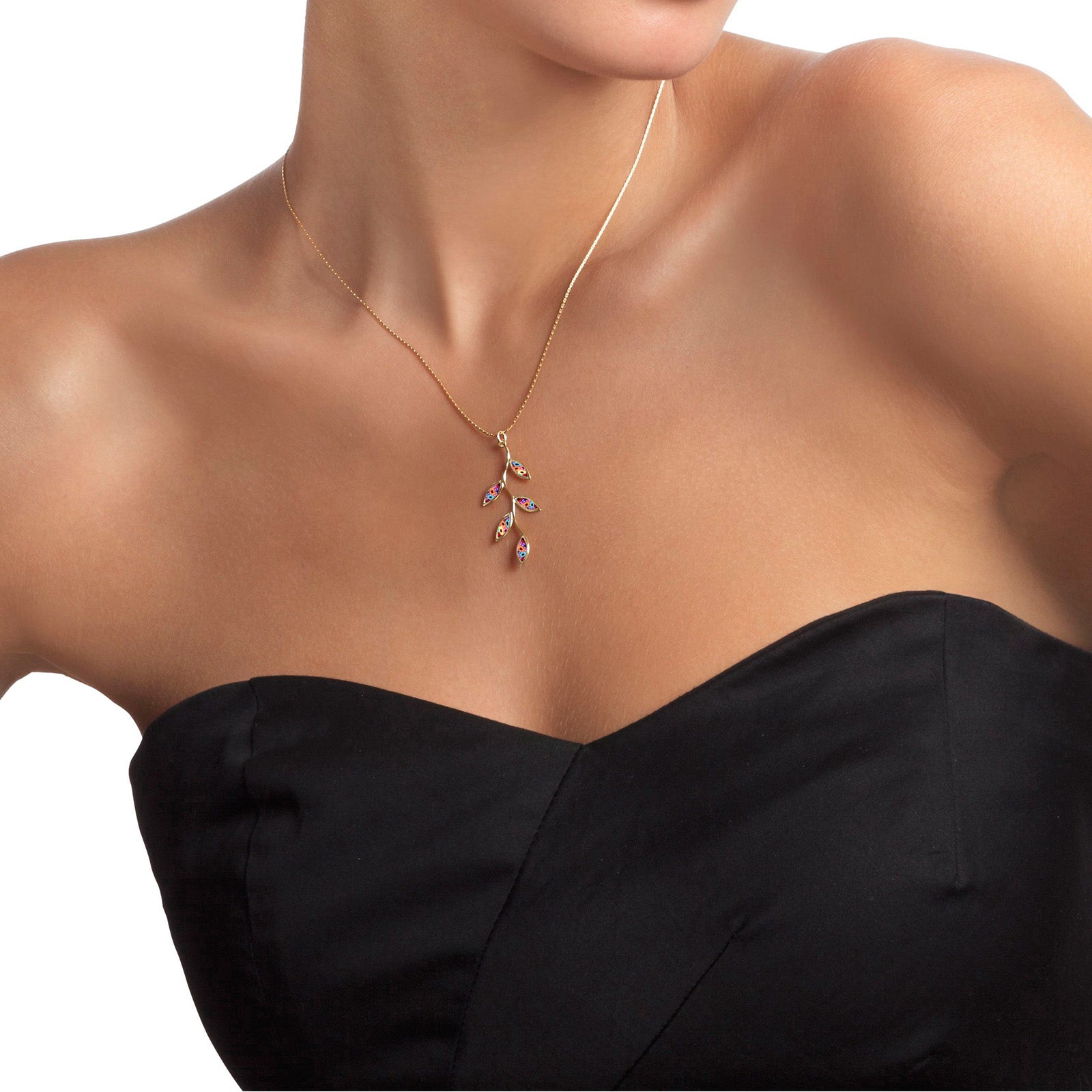 Gold Plated Sterling Silver Olive Leaf Necklace Pendant - NanoStyle Jewelry