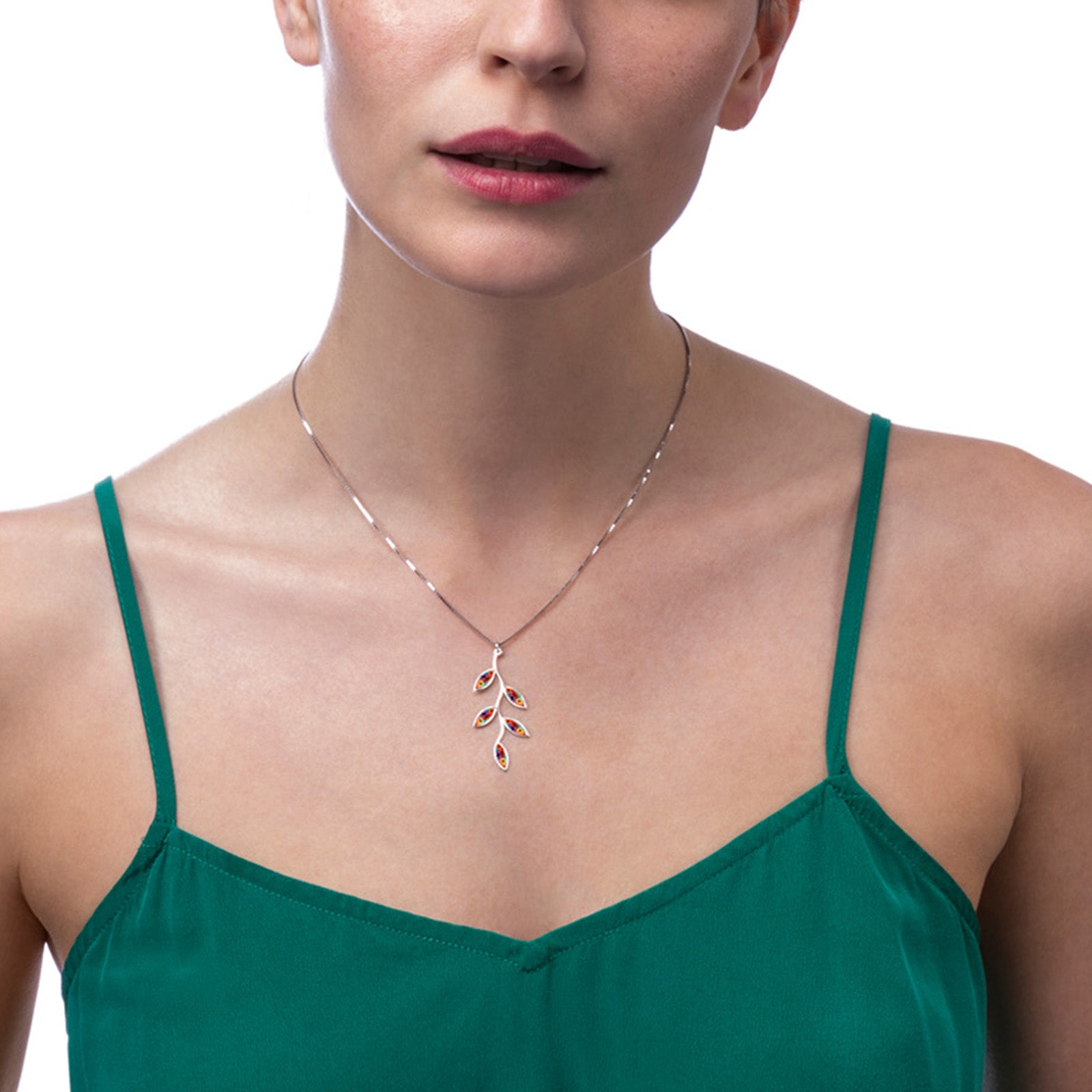 925 Sterling Silver Polymer Clay Olive Leaf Charm Necklace - NanoStyle Jewelry