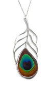925 Sterling Silver Peacock Feather Necklace Handcrafted Pendant - NanoStyle Jewelry