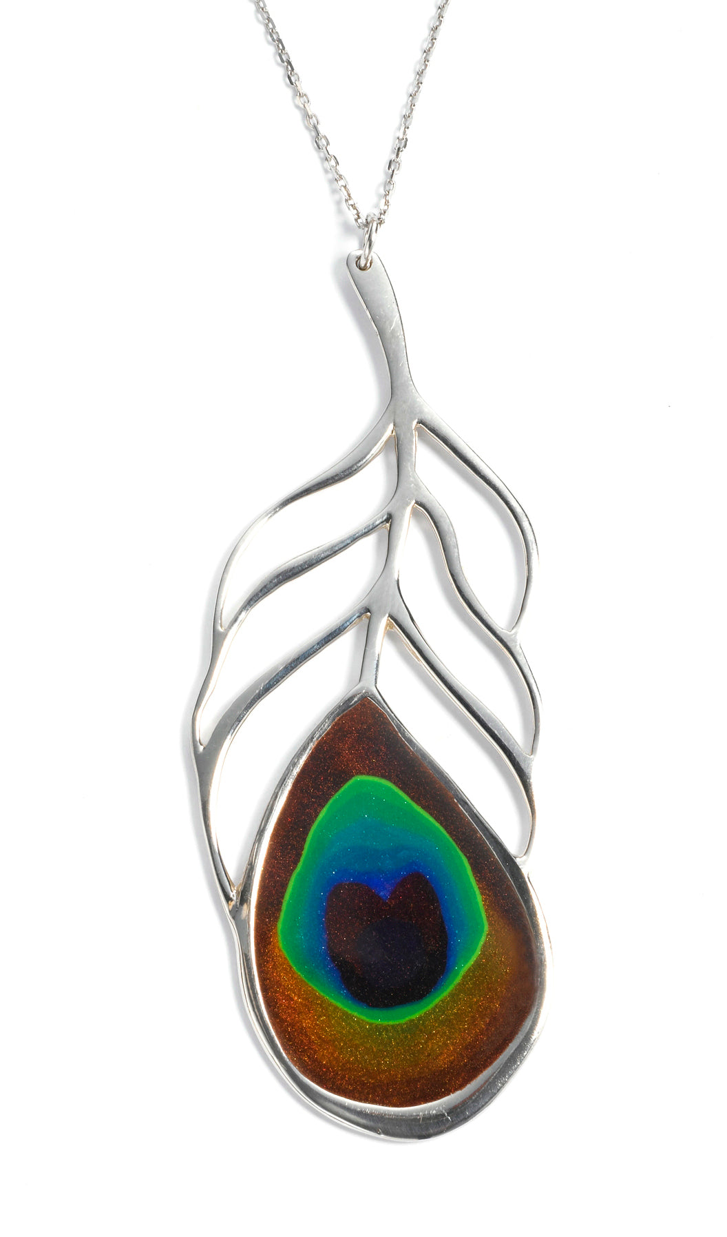 925 Sterling Silver Peacock Feather Necklace Handcrafted Pendant - NanoStyle Jewelry