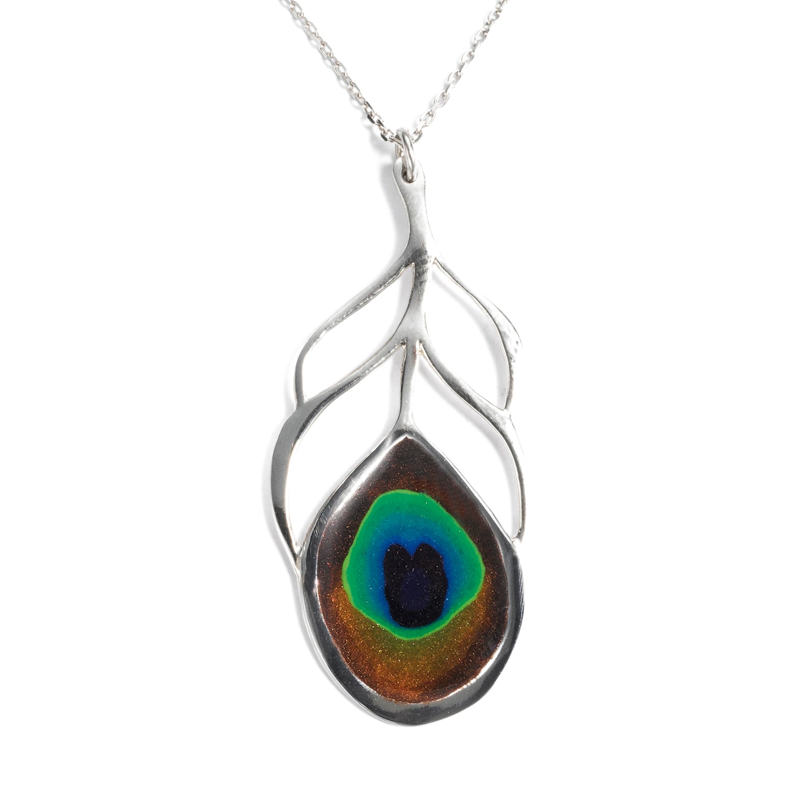 925 Sterling Silver Peacock Feather Necklace Handcrafted Pendant - NanoStyle Jewelry