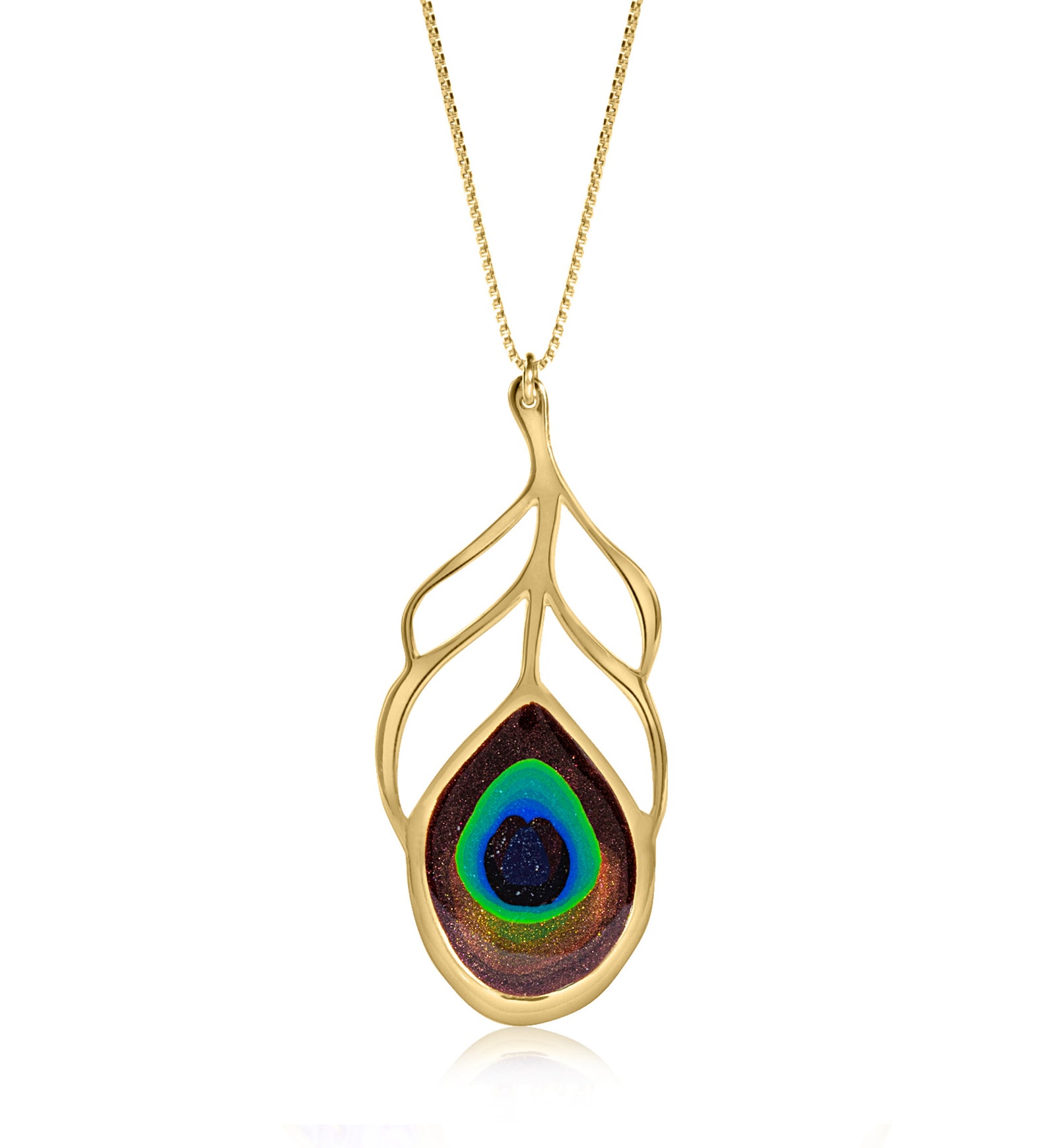 Gold Plated 925 Sterling Silver Peacock Feather Necklace Handcrafted Pendant - NanoStyle Jewelry
