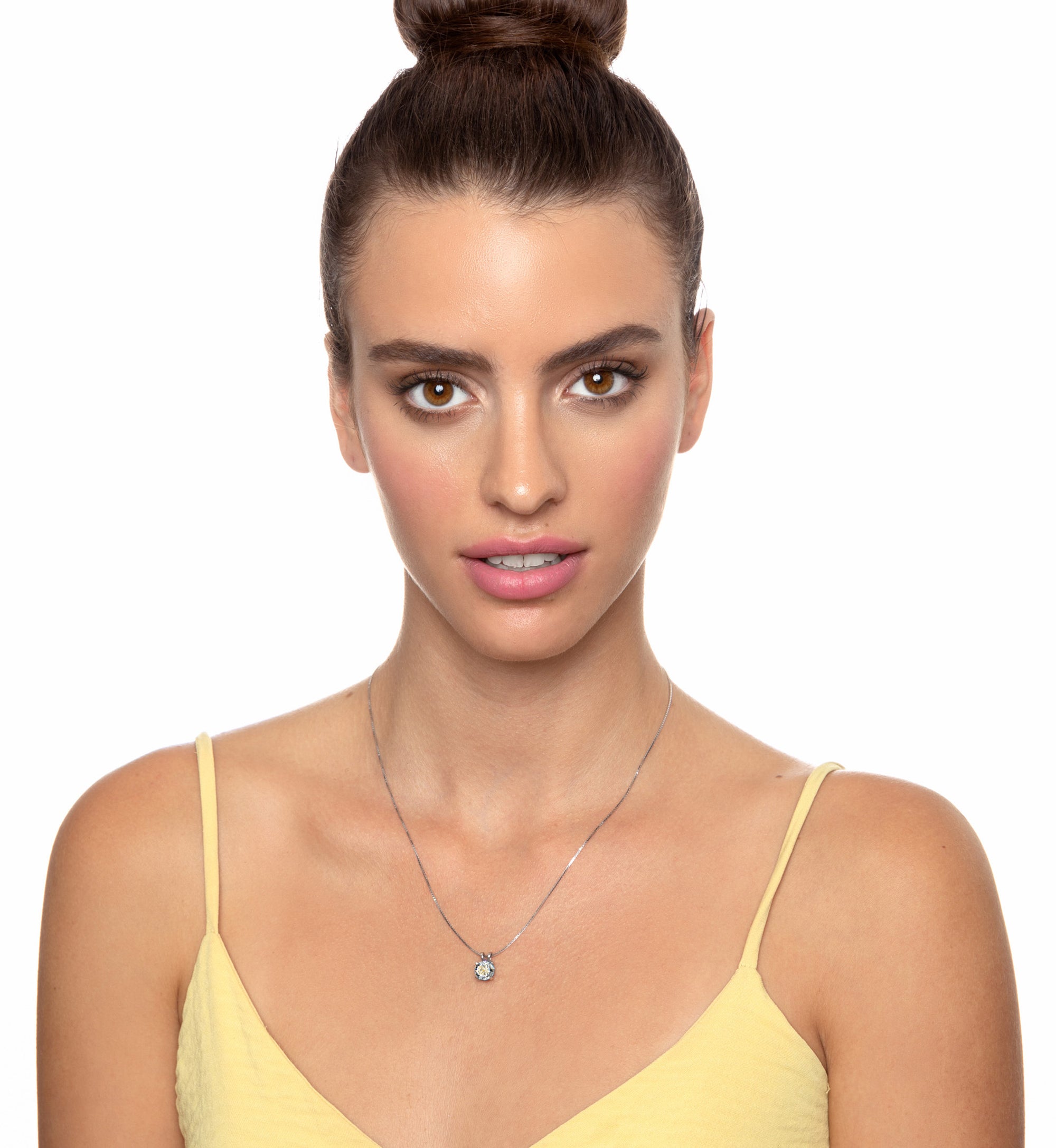 Woman Wearing Silver Gemini Necklace - NanoStyle Jewelry
