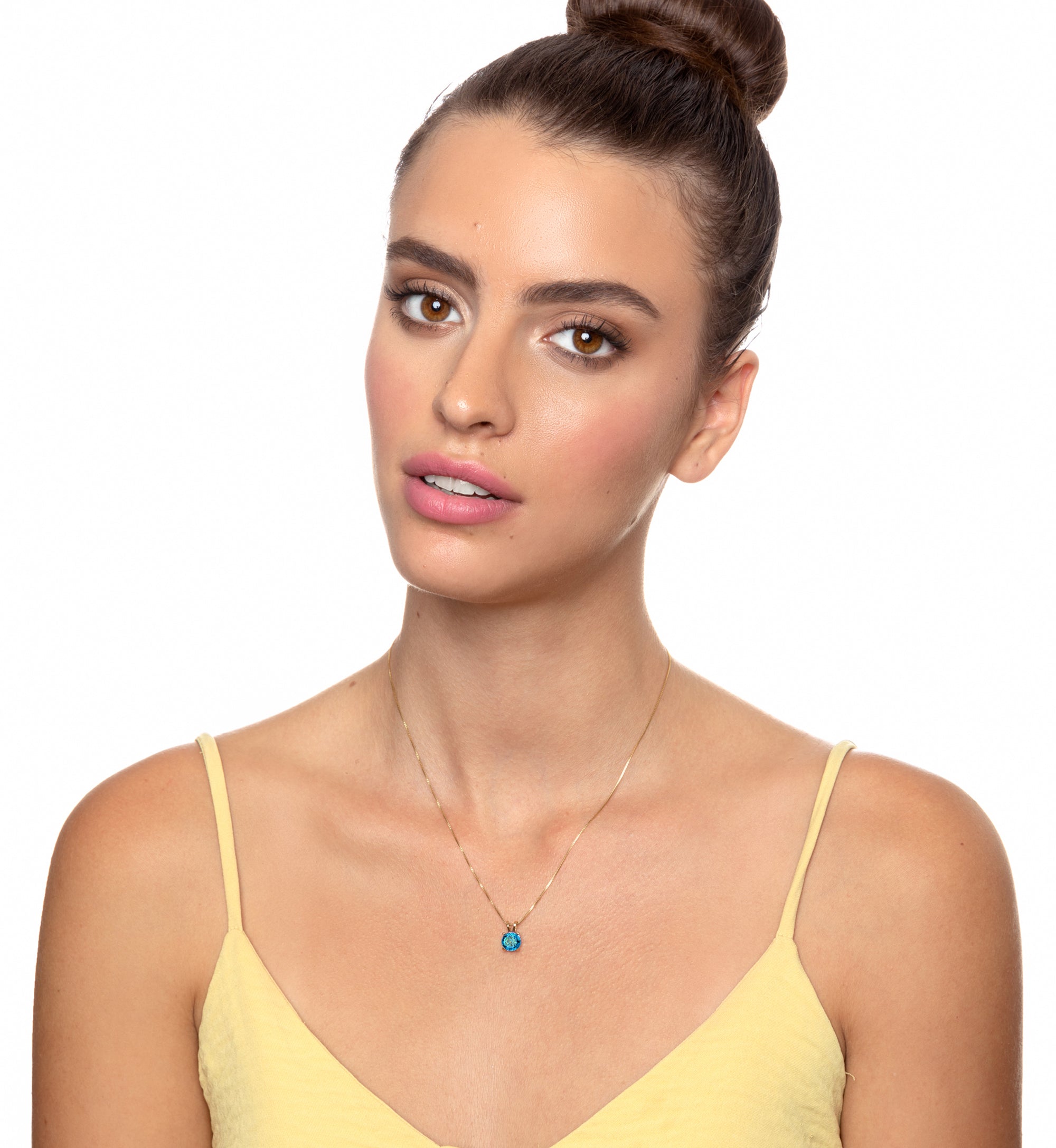 Beautiful Girl Wearing Gold Cancer Zodiac Necklace - NanoStyle Jewelry