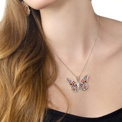 Colorful Butterfly Necklace Handmade Jewelry, Sterling Silver Anniversary Butterfly Pendant Charm, Christmas Gifts for Wife