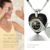 Girl looking thru magnifying glass 24k gold inscribed nanostyle necklace