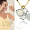 Girl looking thru magnifying glass 24k gold inscribed nanostyle necklace