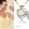Girl looking thru magnifying glass 24k gold inscribed nanostyle necklace