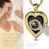 Girl looking thru magnifying glass 24k gold inscribed nanostyle necklace