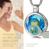 Girl looking thru magnifying glass 24k gold inscribed nanostyle necklace