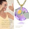 Girl looking thru magnifying glass 24k gold inscribed nanostyle necklace