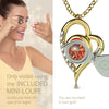 Girl looking thru magnifying glass 24k gold inscribed nanostyle necklace
