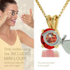 Girl looking thru magnifying glass 24k gold inscribed nanostyle necklace