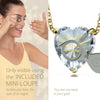 Girl looking thru magnifying glass 24k gold inscribed nanostyle necklace