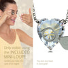 Girl looking thru magnifying glass 24k gold inscribed nanostyle necklace
