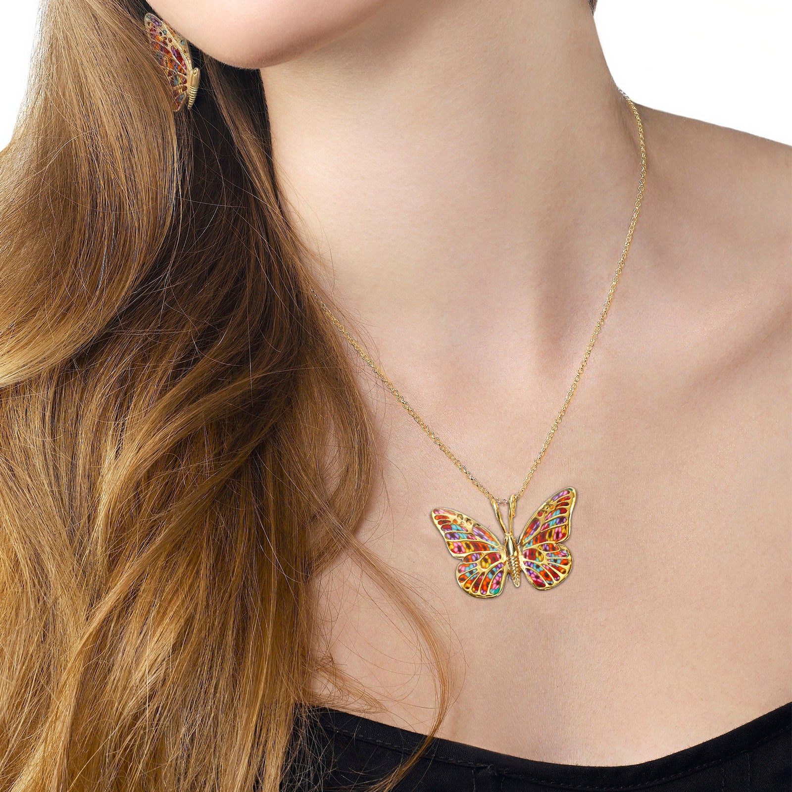 Big Butterfly Charm Handmade Jewelry, Gold Plated Sterling Silver Anniversary Violet Butterfly Pendant Chain, Christmas Gifts for Girlfriend