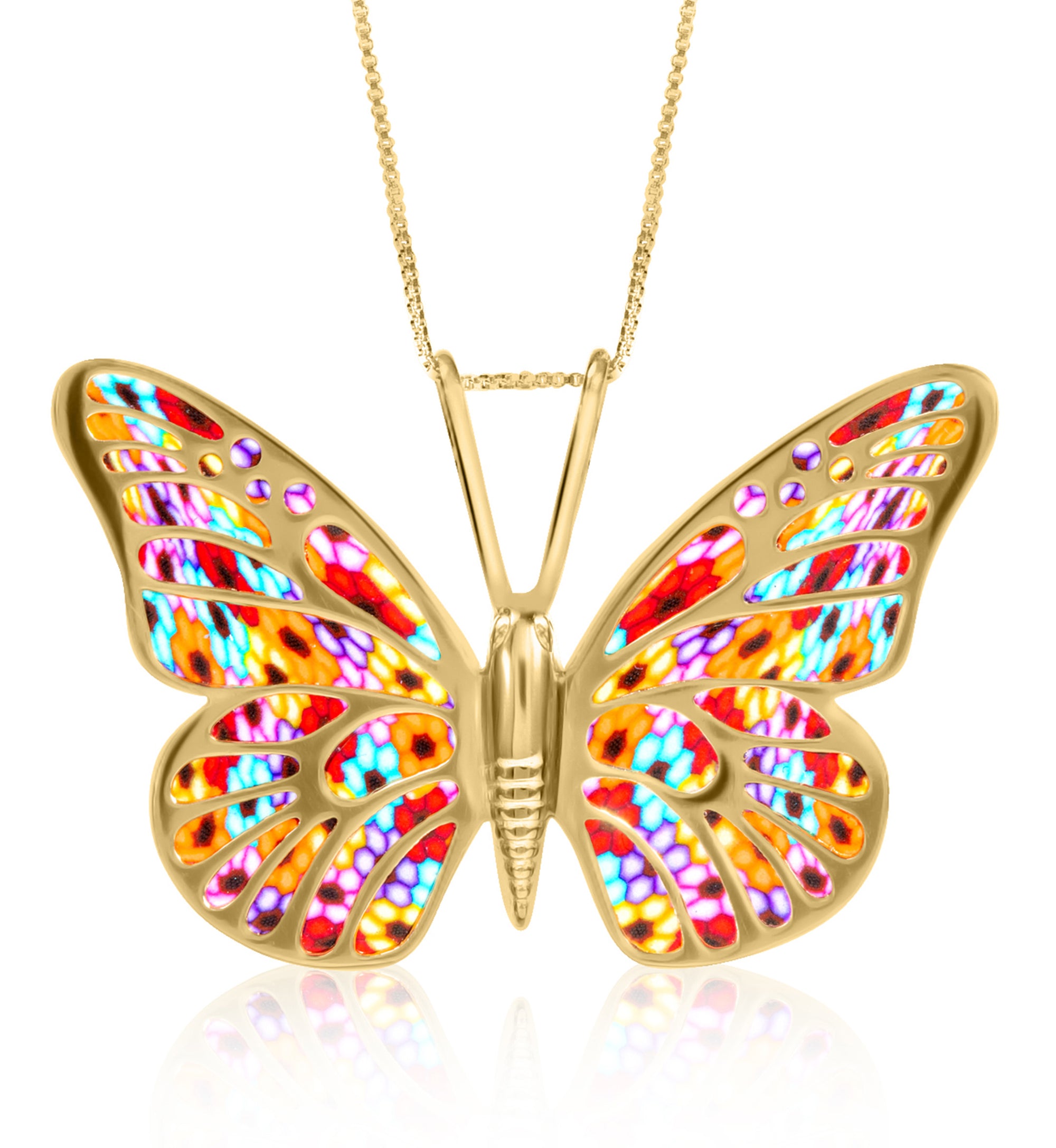Colorful Butterfly Charm Handmade Jewelry, Gold Plated Sterling Silver Anniversary Violet Butterfly Pendant Chain, Holiday Present for Her