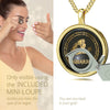 Girl Looking thru Magnifying glass Aquarius Necklace Inscribed in 24k Gold Water-bearer and personality characteristics Nano Jewelry