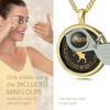 Girl Looking thru Magnifying glass Capricorn Necklace Inscribed in 24k Gold Goat and personality characteristics Nano Jewelry