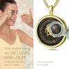 Girl Looking thru Magnifying glass Leo Necklace Inscribed in 24k Gold Lion sign and personality characteristics Nano Jewelry Gift Birthday Jewelry Gift