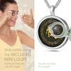 Girl Looking thru Magnifying glass Leo Necklace Inscribed in 24k Gold Lion star and personality characteristics Nano Jewelry Gift Birthday Jewelry Gift