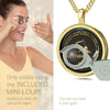 Girl Looking thru Magnifying glass Sagittarius Necklace Inscribed in 24k Gold Archer star sign and personality characteristics Nano Jewelry Gift Birthday Jewelry Gift
