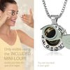 Girl Looking thru Magnifying glass Virgo Necklace Inscribed in 24k Gold Virgin star sign and personality characteristics Nano Jewelry Gift Birthday Jewelry Gift