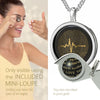 Girl looking thru magnifying glass 24k gold inscribed nanostyle necklace