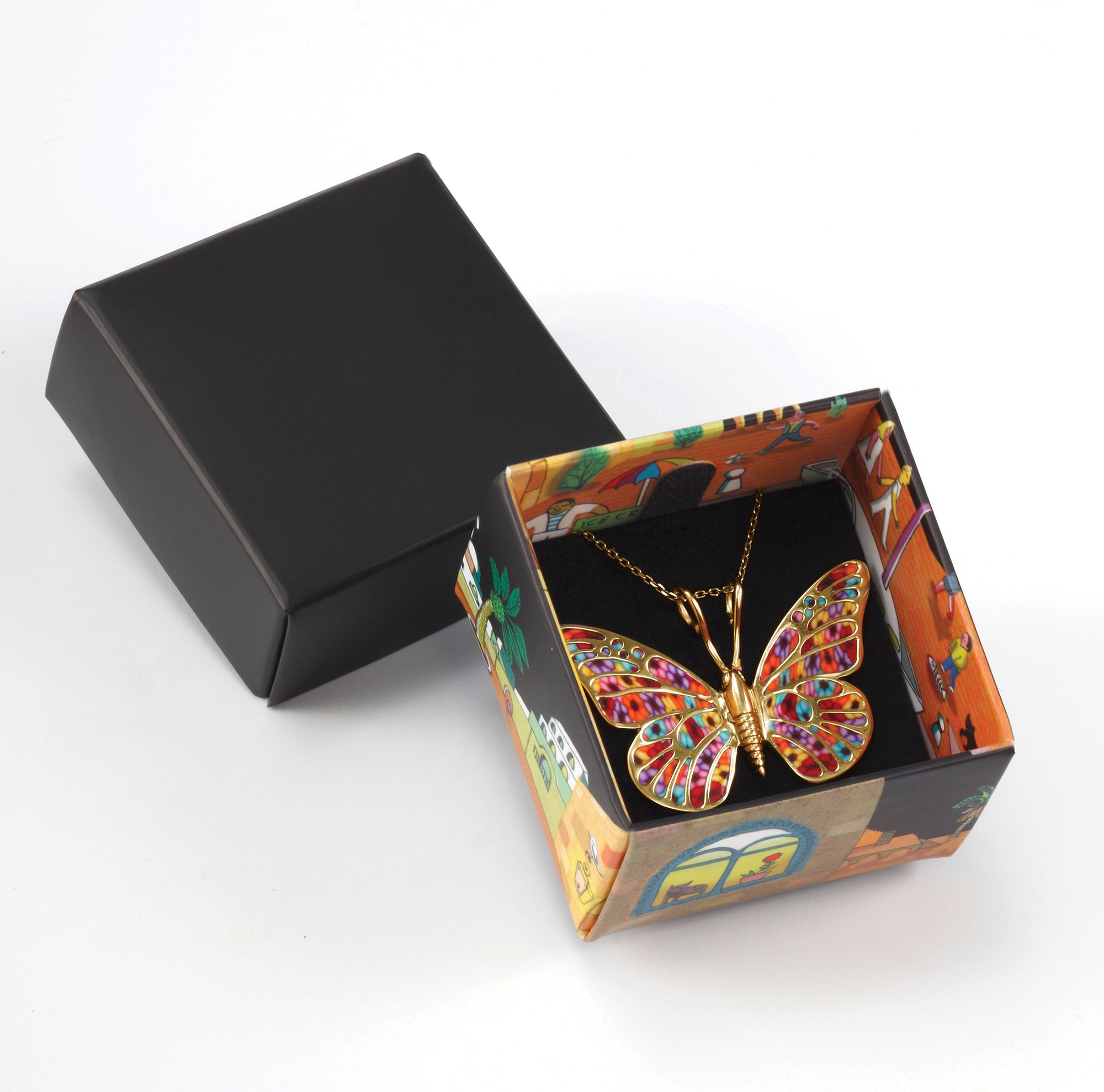 Colorful Butterfly Charm Handmade Jewelry, Gold Plated Sterling Silver Anniversary Violet Butterfly Pendant Chain, Holiday Present for Her