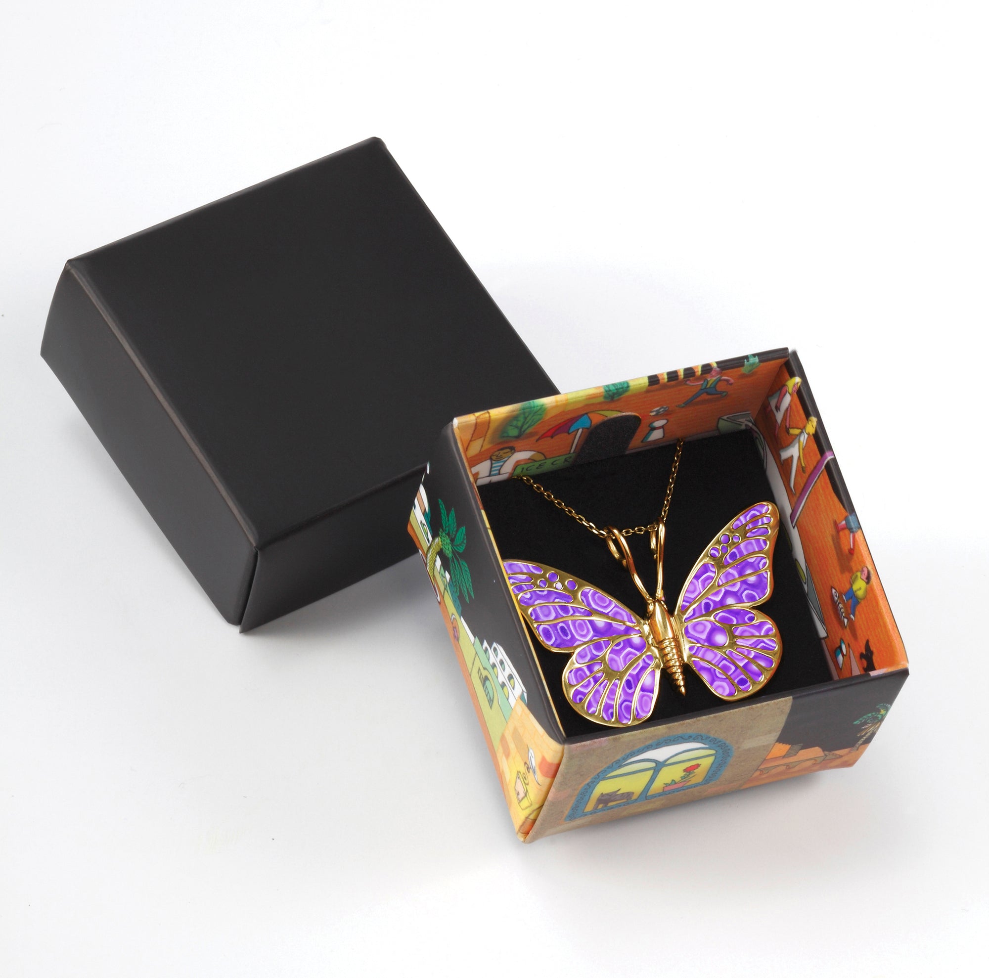 Purple Butterfly Charm Handmade Jewelry, Gold Plated Sterling Silver Anniversary Violet Butterfly Pendant Chain, Christmas Gifts for Mother