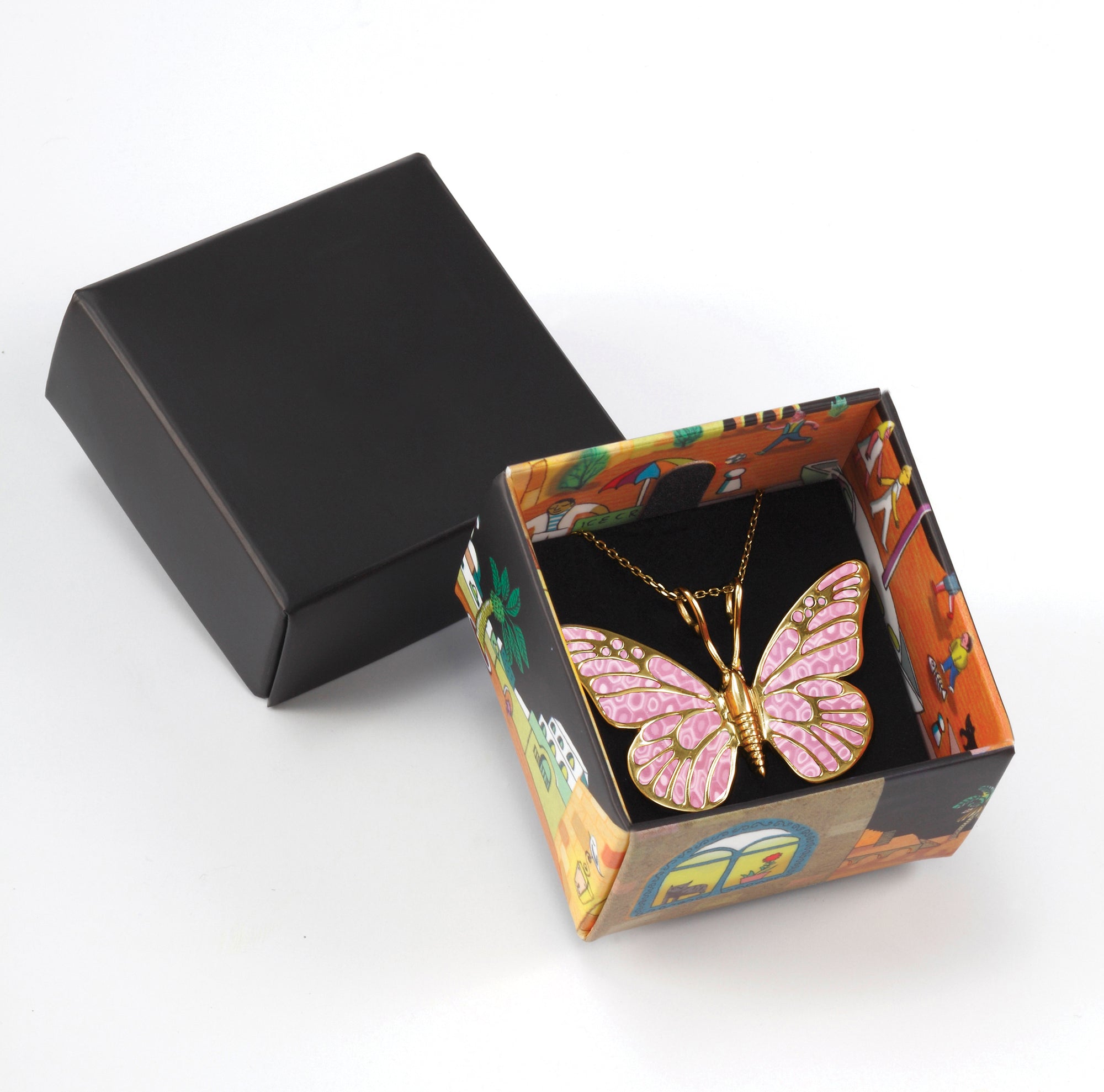 Pink Butterfly Pendant  Handcrafted Jewelry, Gold Plated Sterling Silver Anniversary Butterfly Pendant Charm, Christmas Gifts for Her Adina Plastelina
