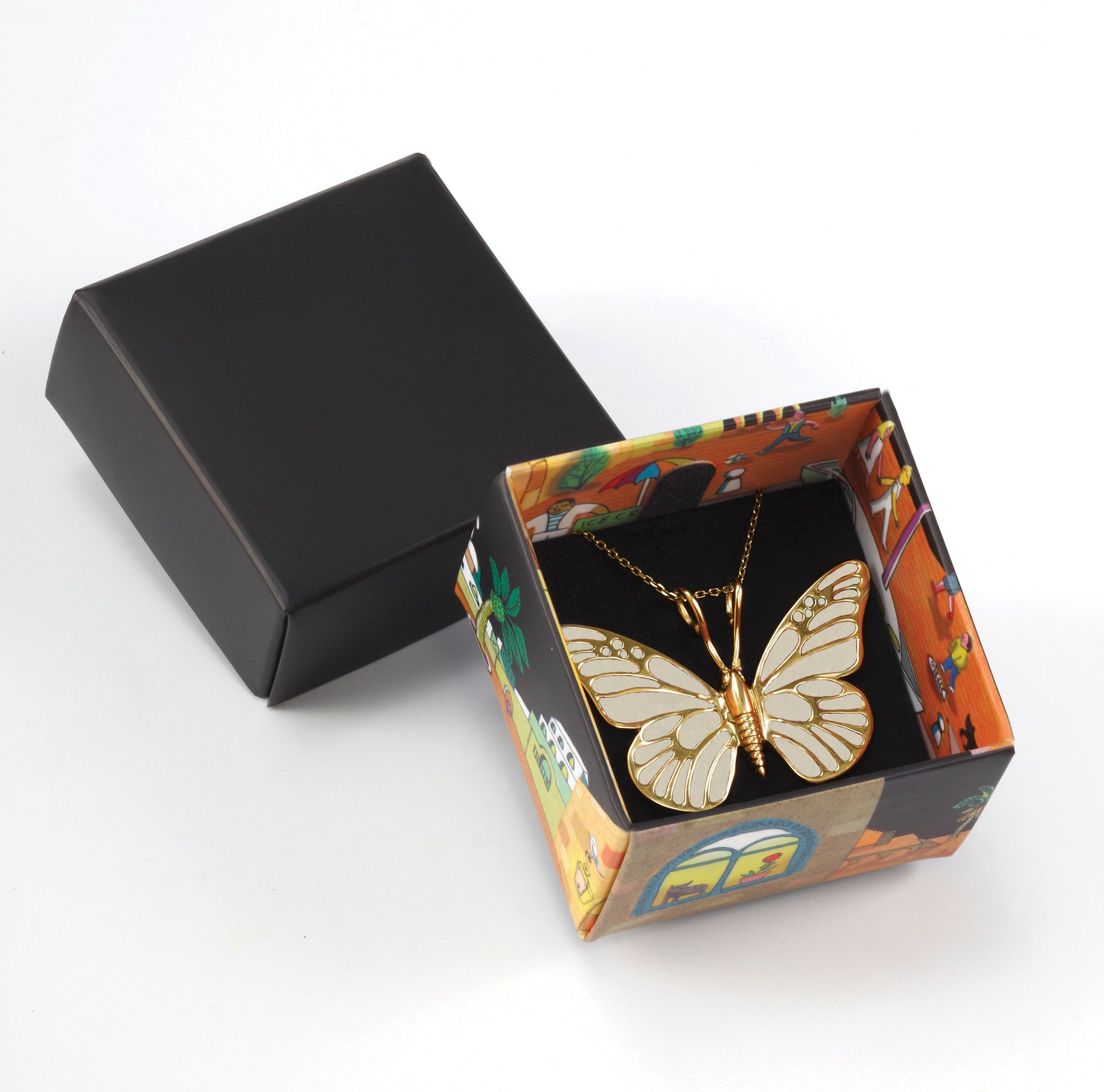 Cream-colored Polymer Clay Butterfly Necklace Handmade Jewelry, Gold Plated Sterling Silver Anniversary Butterfly Pendant, Perfect Christmas Gifts for Girls