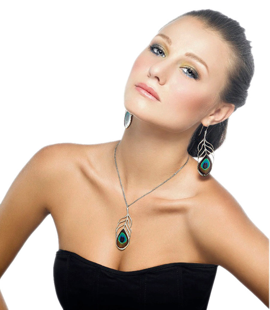 925 Sterling Silver Peacock Feather Necklace Handcrafted Pendant - NanoStyle Jewelry